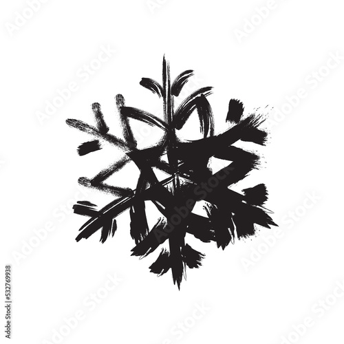 Grunge Snowflake Icon. Painting Snow Flake Symbol, Hand Drawn Snow Sign