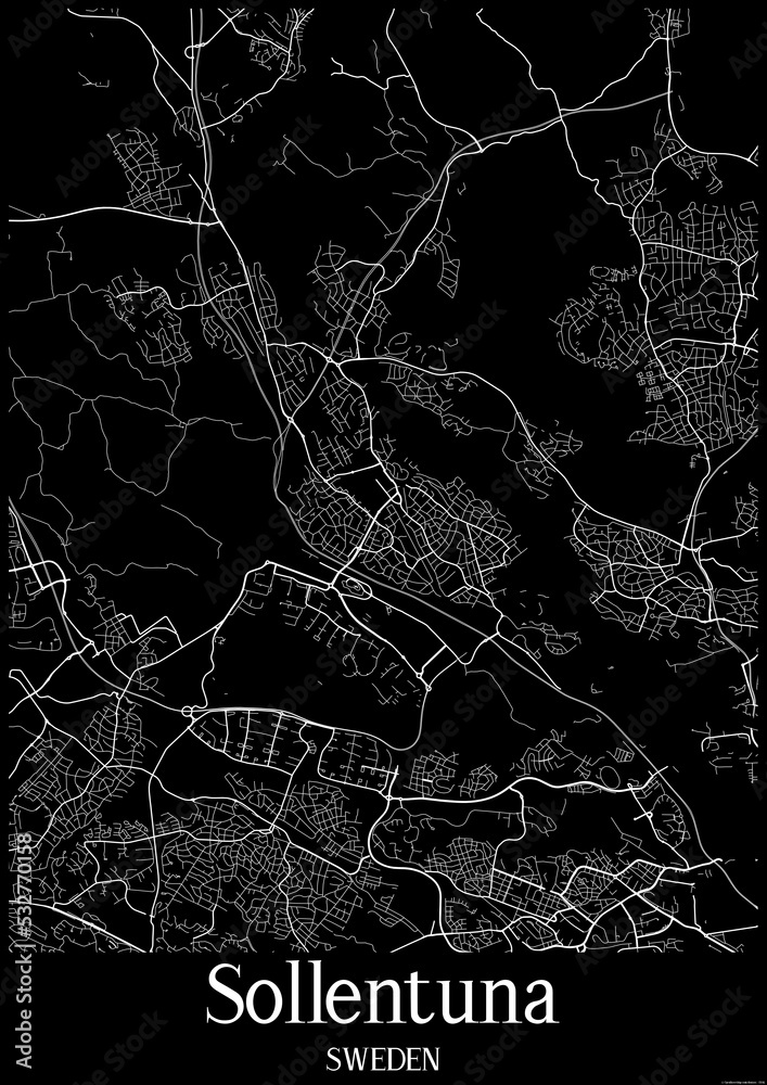 Black and White city map poster of Sollentuna Sweden.