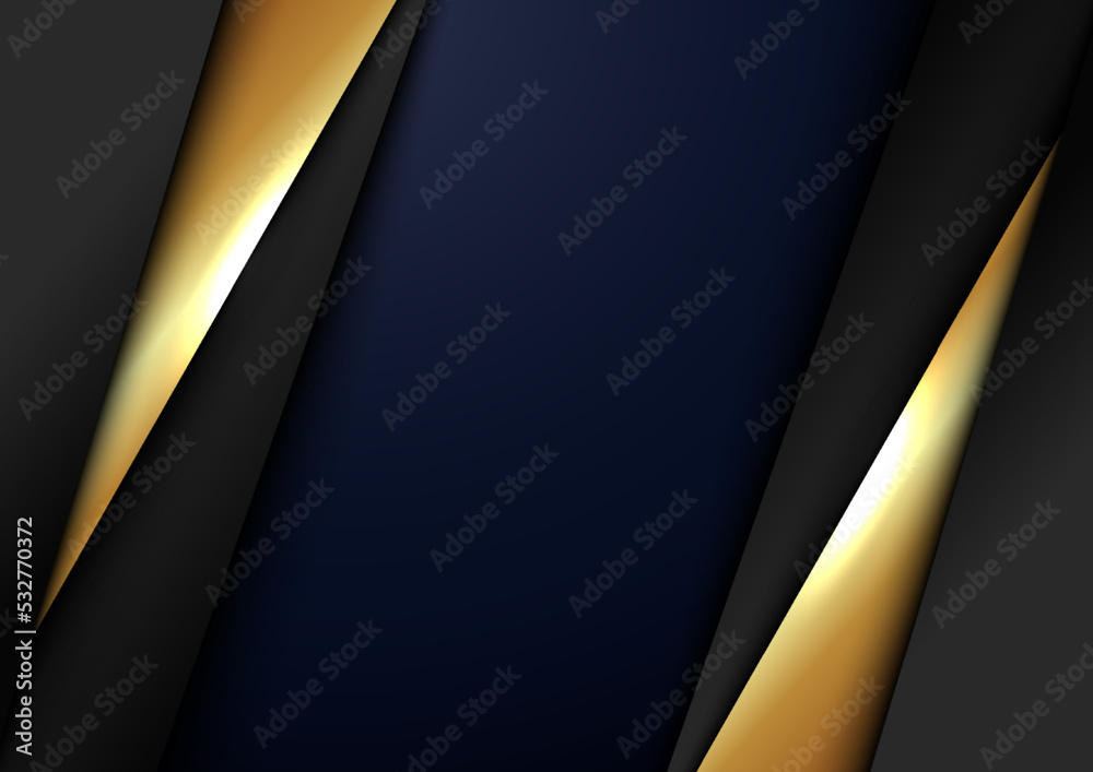 Abstract elegant template black and gold triangle overlapping dimension on dark blue background luxury style Abstract elegant template black and gold triangle overlapping dimension on dark blue background luxury style