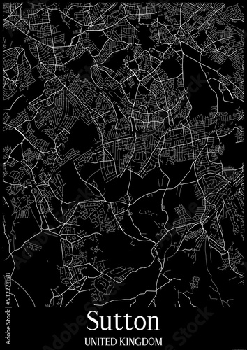 Black and White city map poster of Sutton United Kingdom.