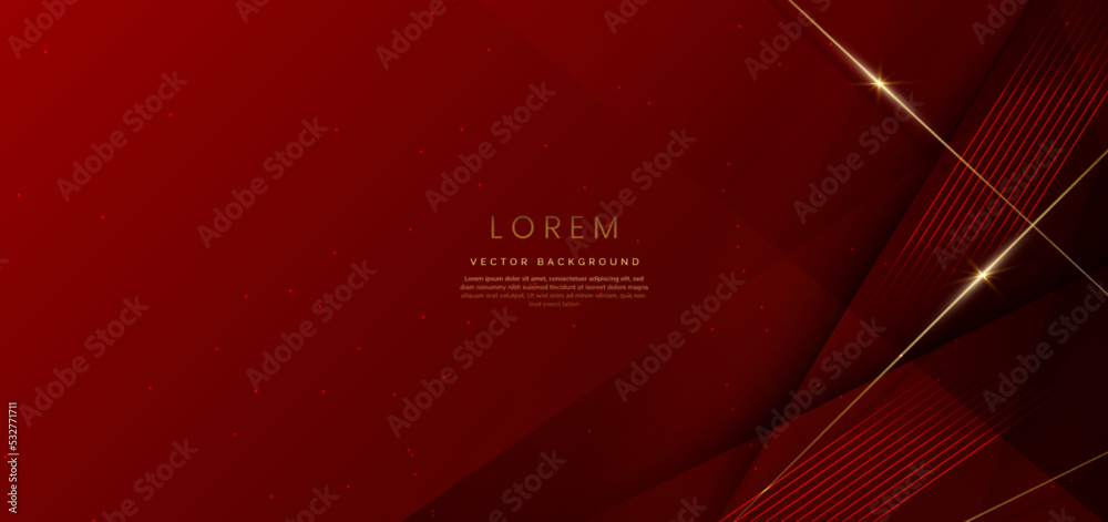 Abstract elegant red background with golden line and lighting effect sparkle. Luxury template design. Abstract elegant red background with golden line and lighting effect sparkle. Luxury template design.