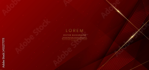 Abstract elegant red background with golden line and lighting effect sparkle. Luxury template design.