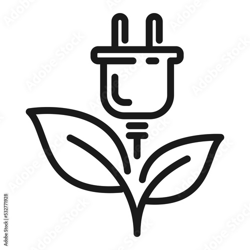 Eco plug and leaf line icon. Zero emission concept vector illustration