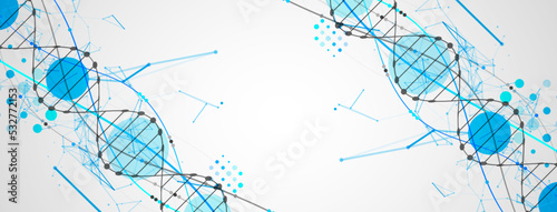 Abstract DNA background with plexus effect. Scientific and technological concept.
