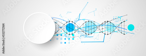 Abstract DNA background with plexus effect. Scientific and technological concept.