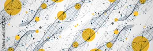 Abstract DNA background with plexus effect. Scientific and technological concept.