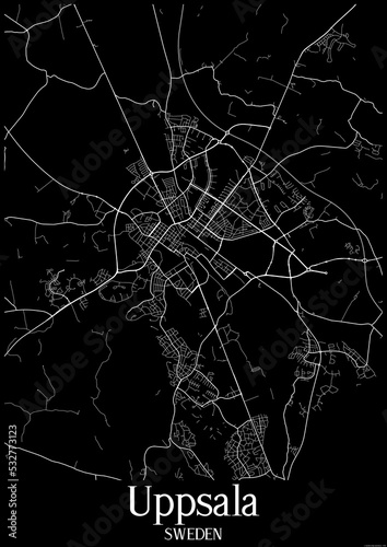 Black and White city map poster of Uppsala Sweden.