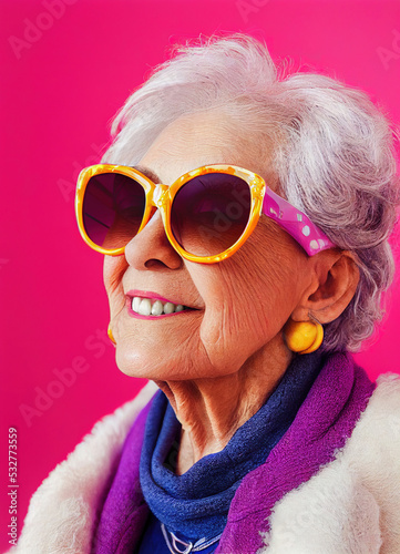 Portrait of a senior woman wearing sunglasses photo