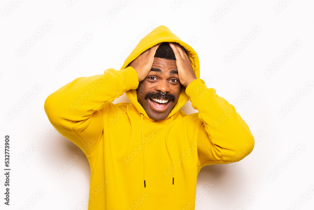 Happy black man in hoodie Happy black man in hoodie