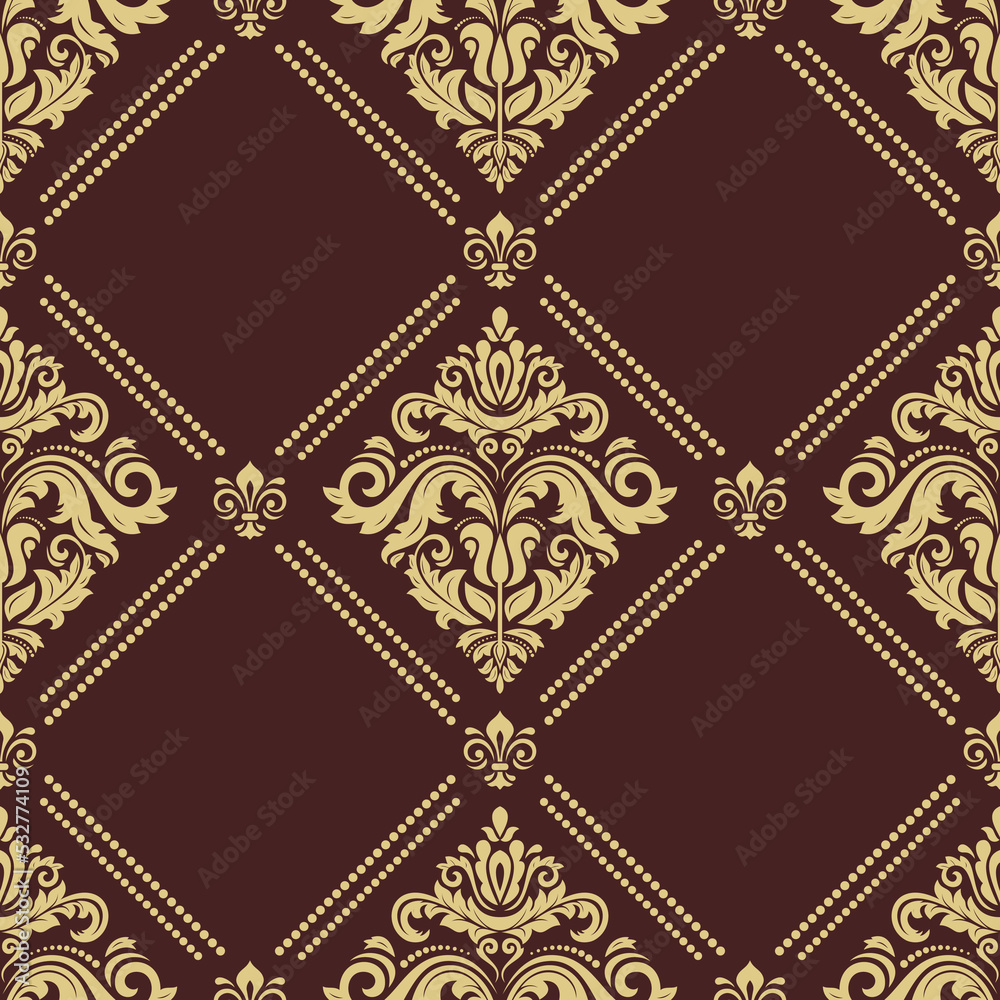 Classic seamless vector pattern. Damask orient brown and golden ornament. Classic vintage background. Orient pattern for fabric, wallpapers and packaging