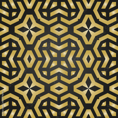 Seamless geometric background for your designs. Modern vector black and golden ornament. Geometric abstract pattern