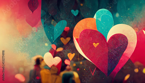 Beautiful abstract wallpaper, background with hearts, balloons, confetti, good for Valentine's Day, Mother's day, celebration, party