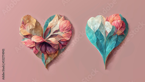 Valentine's Day, Mother's Day background, beautiful abstract floral heart shapes, wallpaper, banner