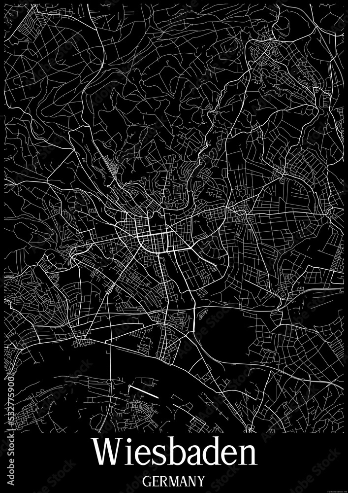 Black and White city map poster of Wiesbaden Germany.