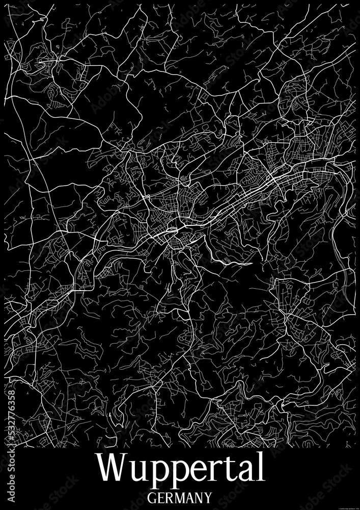 Black and White city map poster of Wuppertal Germany.