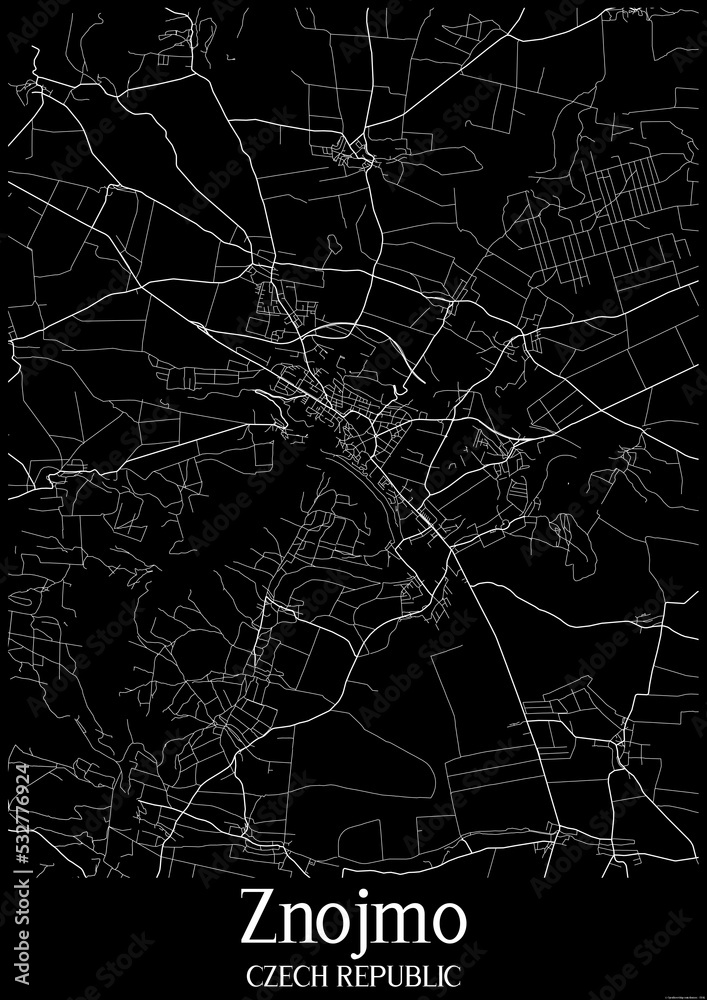 Black and White city map poster of Znojmo Czech Republic.
