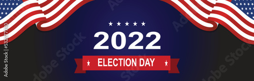 Election day background with wavy American flags. Vector illustration. Midterm voting
