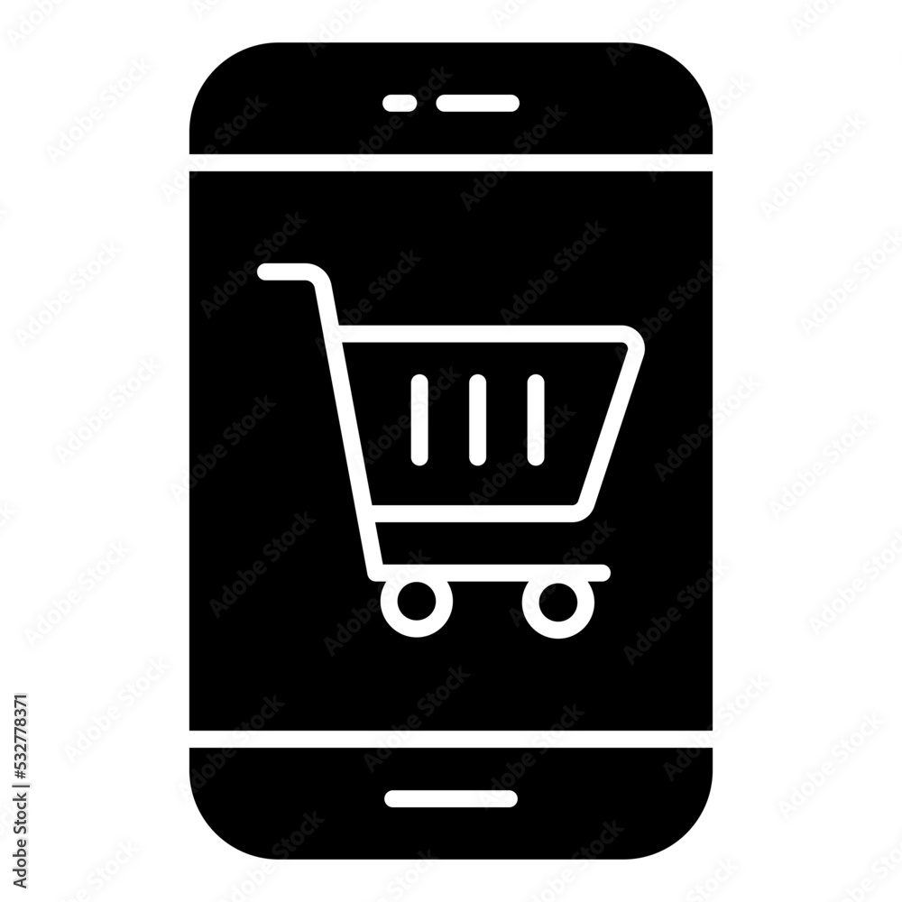 Handcart inside smartphones, icon of mobile shopping Handcart inside smartphones, icon of mobile shopping