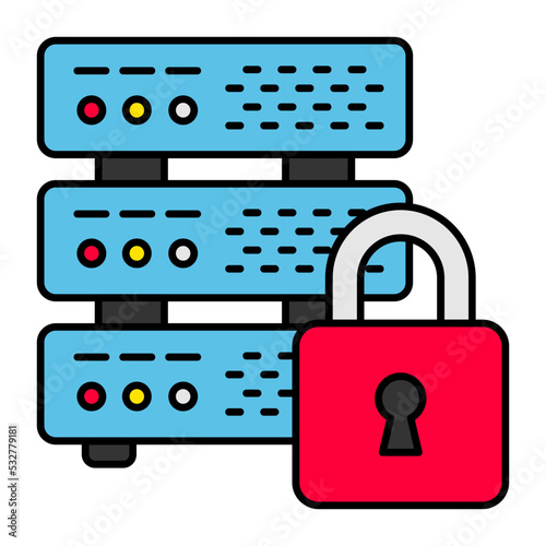 Personalized Secured machine vector color icon design, Big data Symbol, Business intelligence Sign,Web hosting and Data Center Stock Illustration, Self Defense Server Concept