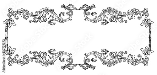 PNG transparent horizontal decorative frame in Baroque Victorian vintage retro style