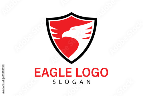 Eagle head logo with shield template design. Vector illustration.