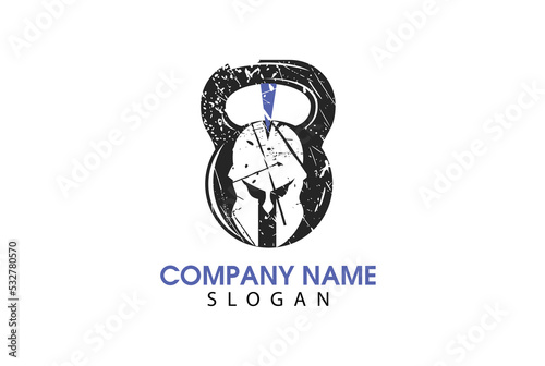 spartan logo icon design with kettlebell, gym and fitness logo.