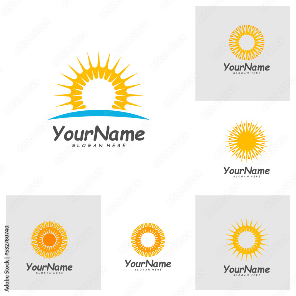 Fototapeta premium Set of Sun logo design template, Creative Sun logo vector, Simple icon symbol