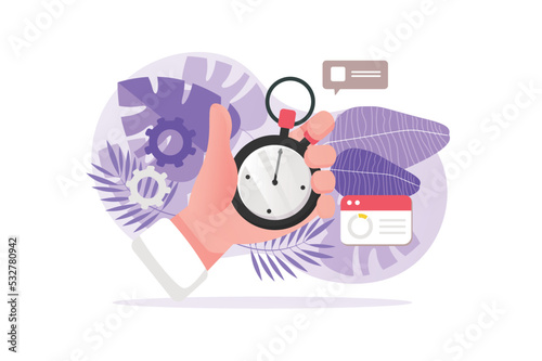 Time management concept with people hand in flat design.