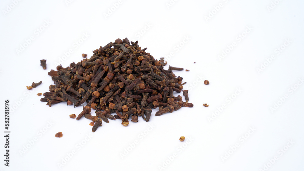 Spice cloves on white background. dried organic clove Spice cloves on white background. dried organic clove