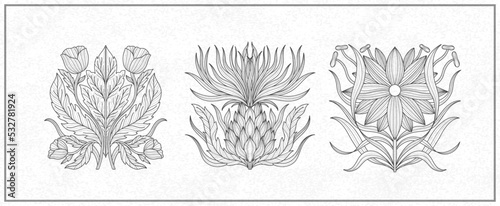 Art nouveau style flower plant basic element. 1920-1930 years vintage design. Symbol motif design.