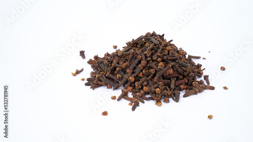 Spice cloves on white background. dried organic clove