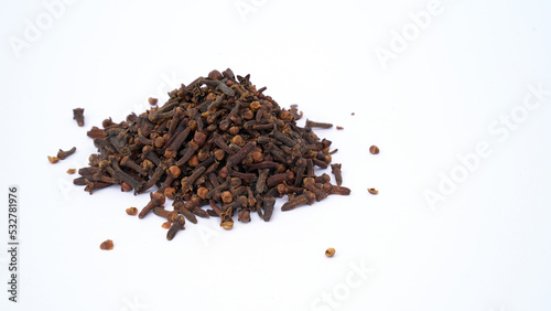 Spice cloves on white background. dried organic clove