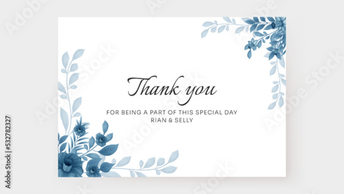Romantic wedding invitation, thank you card with watercolor daffodil blue flower