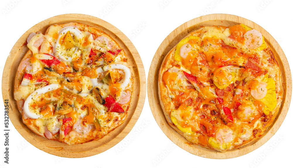 2 types of pizza: assorty, meat, Pizza for your menu, pizza mockup, isolated pizza