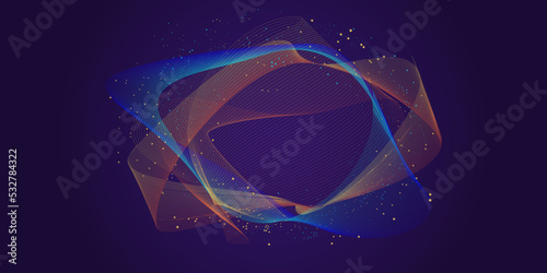 Abstract technology background. Space Galaxy concept. Points, dusts of stars on universe. Connect lines and dots. Science molecular structure dna, neuron composition. Purple, blue, gold colors