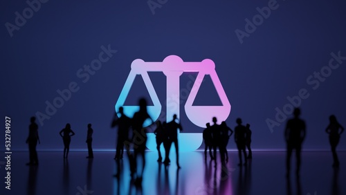 3d rendering people in front of symbol of balance on background