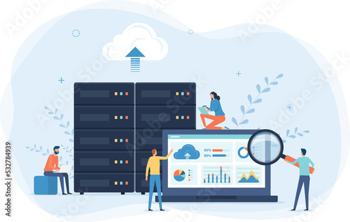 Fototapeta Naklejka Na Ścianę i Meble -  business technology cloud computing service concept and datacenter storage server connect on cloud with administrator and developer team working 