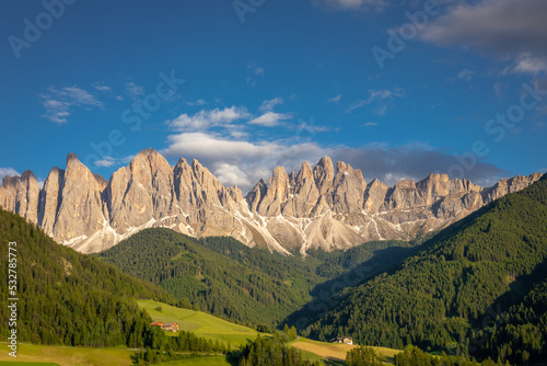 St. Magdalena in Funes valley, pinnacles at dramatic sunset, Dolomites , Italy © Aide
