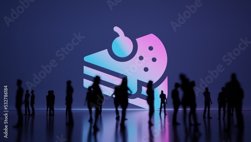 3d rendering people in front of symbol of cake on background