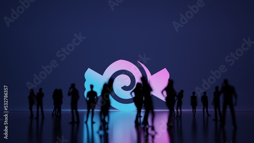 3d rendering people in front of symbol of candy on background
