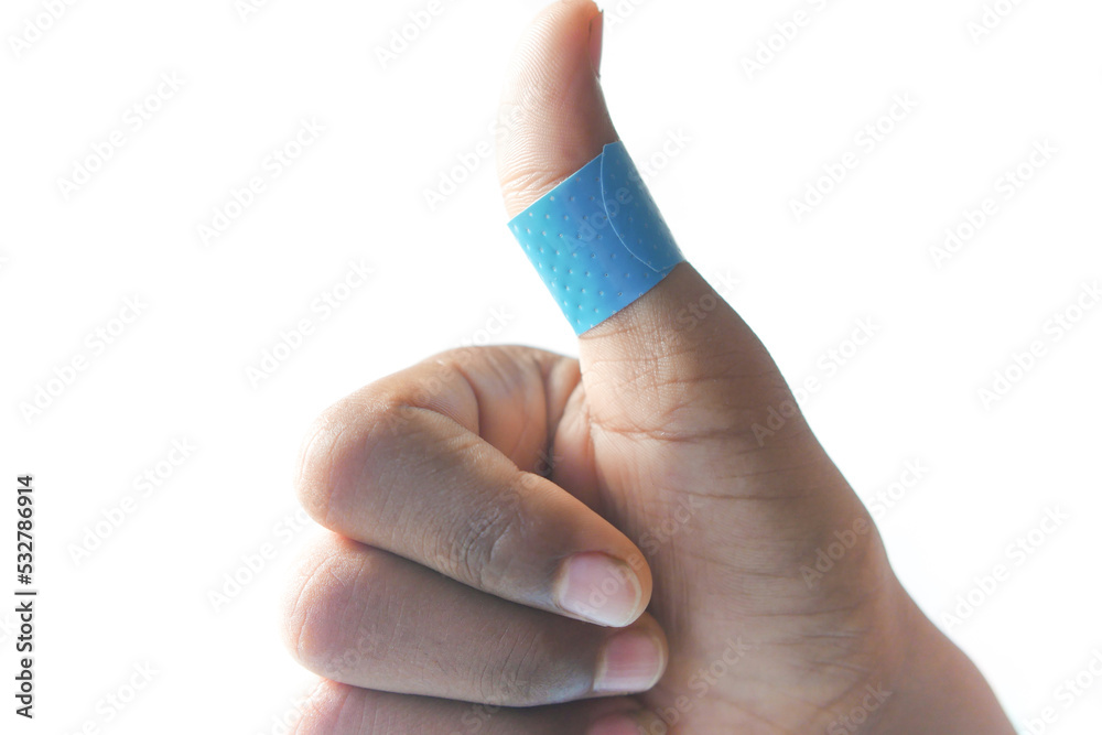 blue color adhesive bandage on hand blue color adhesive bandage on hand