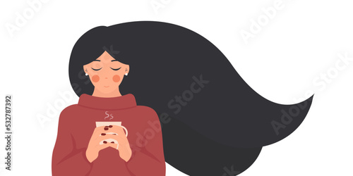 Cute young Girl with  black long hair 