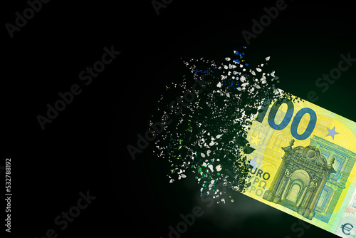 Photos 100 euro bills scattered in the air