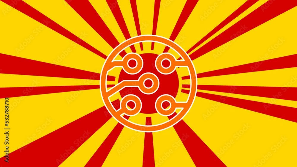 Electrical board symbol on the background of animation from moving rays of the sun. Large orange symbol increases slightly. Seamless looped 4k animation on yellow background