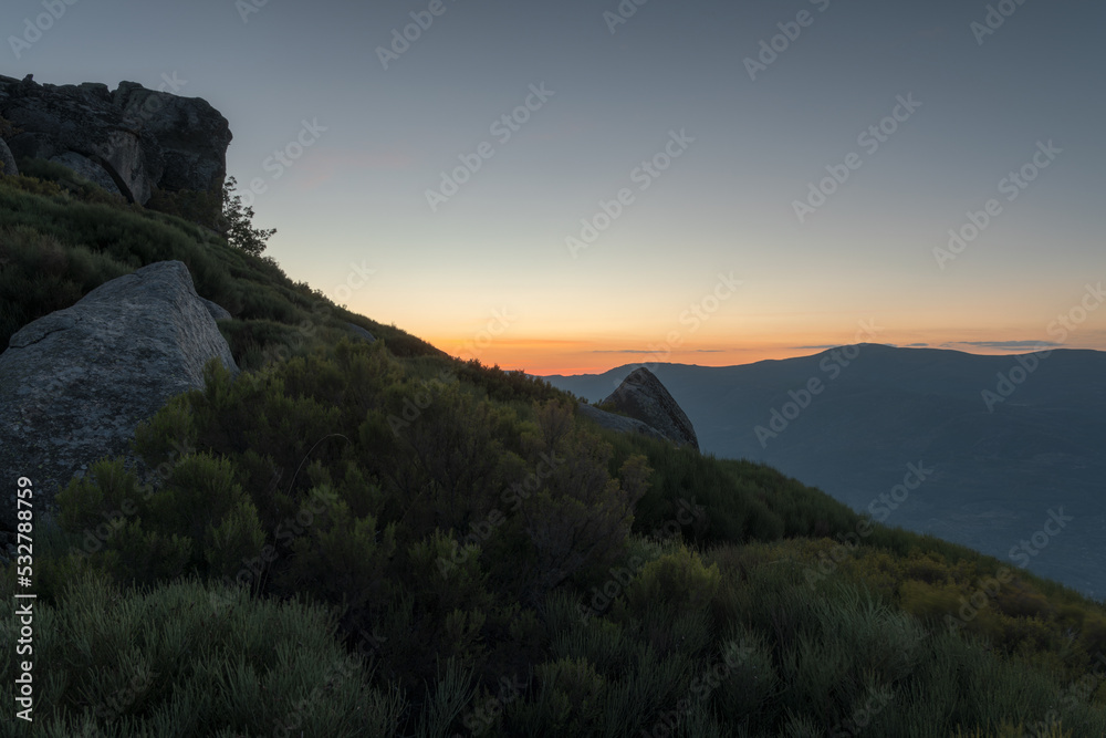 Landscape at sunset from Peña Negra. Extremadura. Spain.