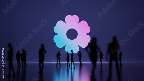 3d rendering people in front of symbol of flower on background