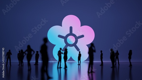 3d rendering people in front of symbol of flower on background