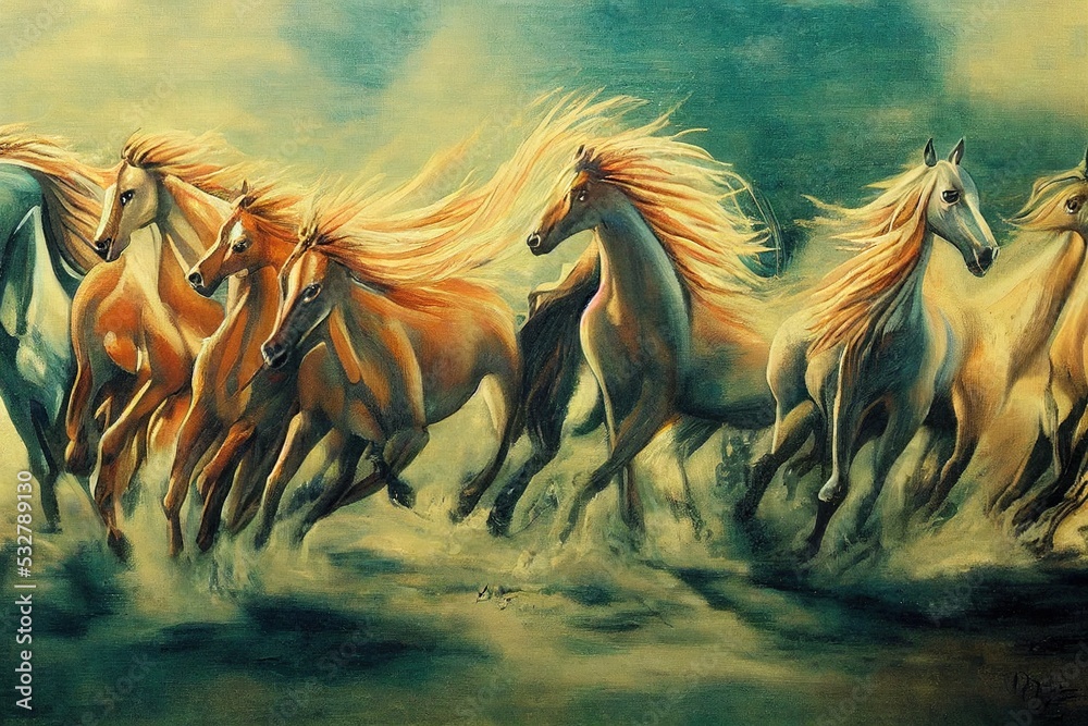 seven horse painting . Significance Of Seven Horse Painting Stock