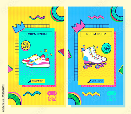 90s 80s memphis nostalgic colorful retro social media shop stories template