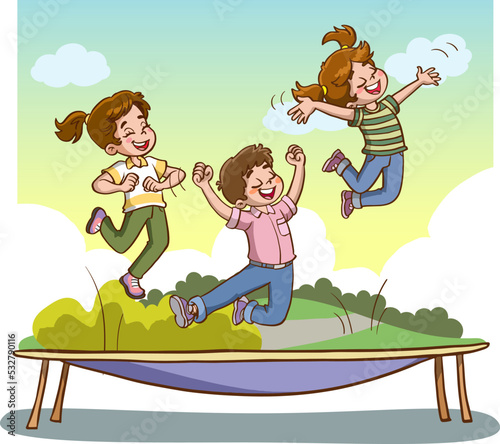 happy cute kid smile jump on trampoline